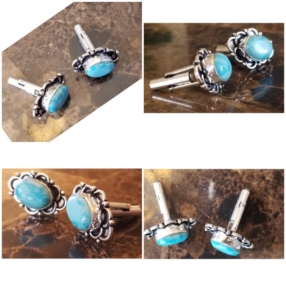 Genuine, Beautiful Larimar Cufflinks .90" - Picture 2 of 4